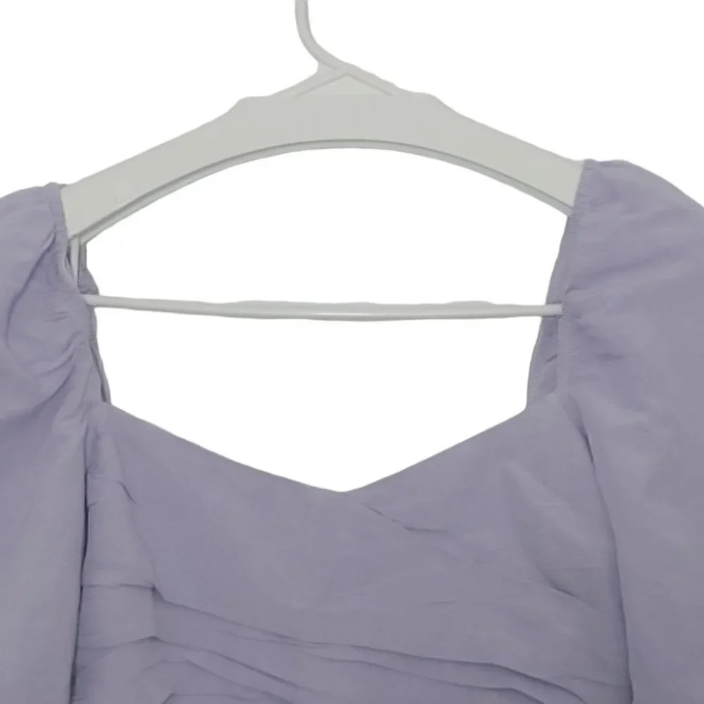 NWT ZARA linen blend lilac draped puff sleeves crop top - Picture 5 of 14